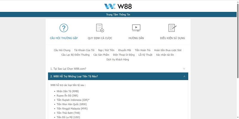 Tổng hợp những câu hỏi liên quan đến thao tác rút tiền ở W88